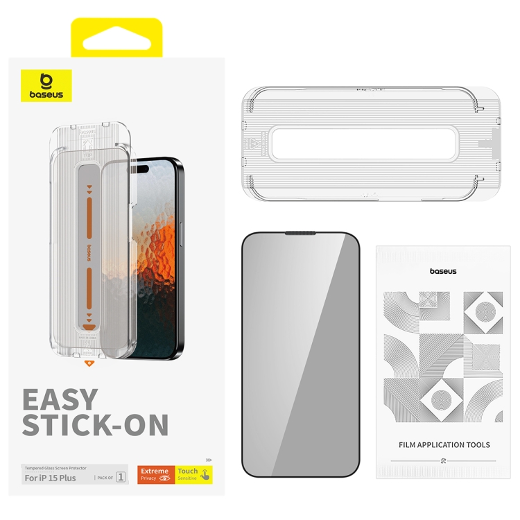For iPhone 15 Plus Baseus Sapphire Series Dustproof Peep-proof Tempered Glass Film For iPhone 15 Plus Baseus Sapphire Series Dustproof Peep-proof Tempered Glass Film
