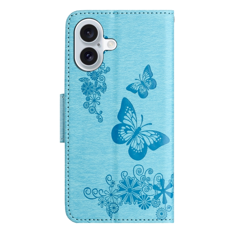 For iPhone 16 Butterfly Embossed Flip Leather Phone Case(Blue) For iPhone 16 Butterfly Embossed Flip Leather Phone Case(Blue)