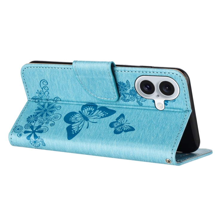 For iPhone 16 Butterfly Embossed Flip Leather Phone Case(Blue) For iPhone 16 Butterfly Embossed Flip Leather Phone Case(Blue)