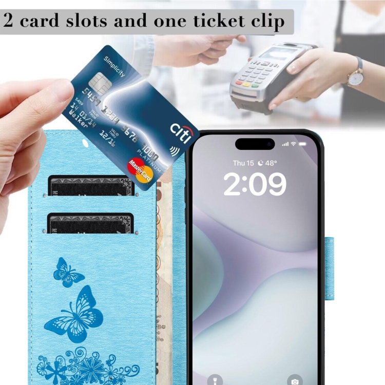 For iPhone 16 Butterfly Embossed Flip Leather Phone Case(Blue) For iPhone 16 Butterfly Embossed Flip Leather Phone Case(Blue)