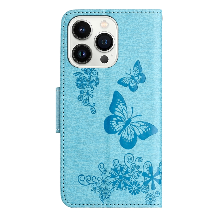 For iPhone 16 Pro Butterfly Embossed Flip Leather Phone Case(Blue) For iPhone 16 Pro Butterfly Embossed Flip Leather Phone Case(Blue)