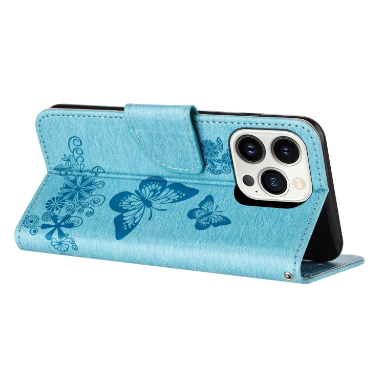 For iPhone 16 Pro Butterfly Embossed Flip Leather Phone Case(Blue) For iPhone 16 Pro Butterfly Embossed Flip Leather Phone Case(Blue)