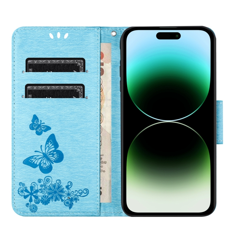 For iPhone 16 Pro Butterfly Embossed Flip Leather Phone Case(Blue) For iPhone 16 Pro Butterfly Embossed Flip Leather Phone Case(Blue)