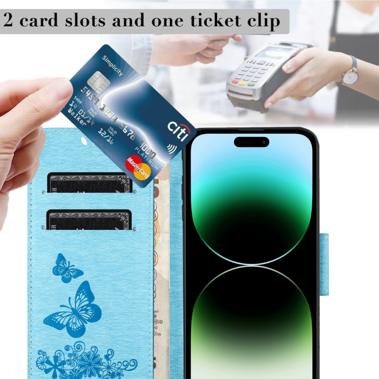 For iPhone 16 Pro Butterfly Embossed Flip Leather Phone Case(Blue) For iPhone 16 Pro Butterfly Embossed Flip Leather Phone Case(Blue)