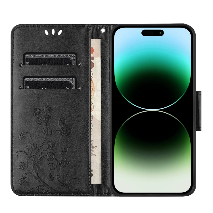 For iPhone 16 Pro Butterfly Flower Pattern Flip Leather Phone Case(Black) For iPhone 16 Pro Butterfly Flower Pattern Flip Leather Phone Case(Black)