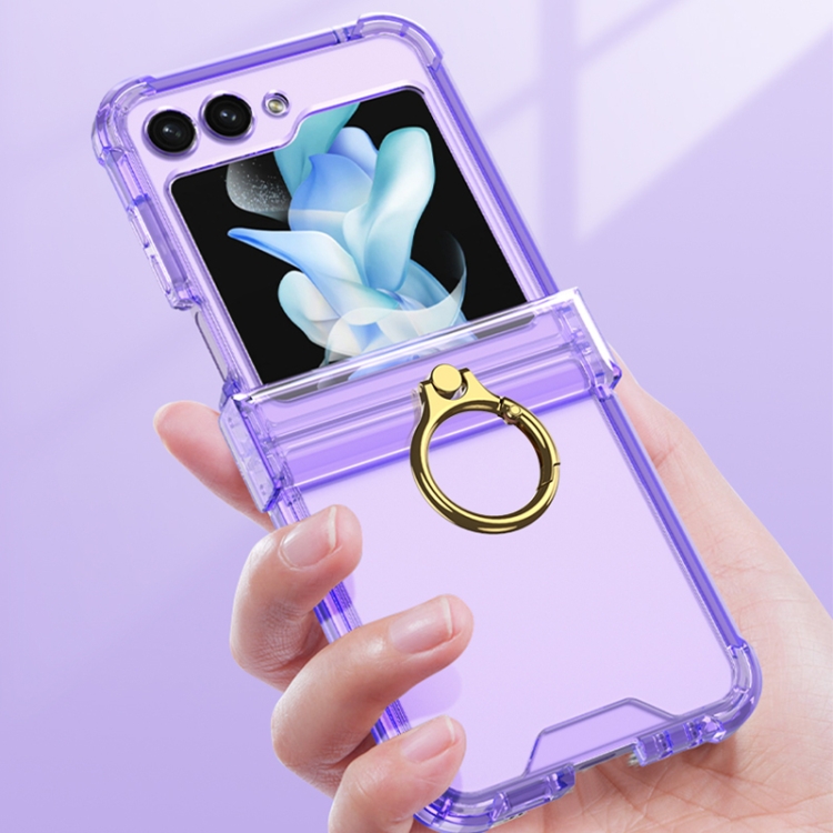 For Samsung Galaxy Z Flip5 Gkk Airbag Hinge Silicone Phone Case with Ring Holder & Tempered Film(Transparent Black) For Samsung Galaxy Z Flip5 Gkk Airbag Hinge Silicone Phone Case with Ring Holder & Tempered Film(Transparent Black)