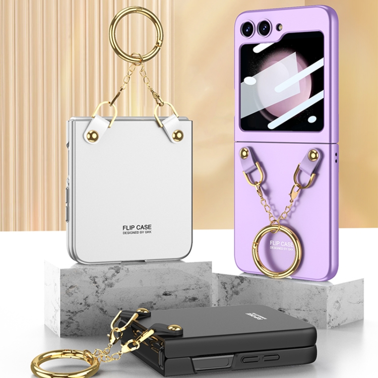 For Samsung Galaxy Z Flip5 GKK Integrated Necklace Hinged Flip Phone Case with Ring Holder(Purple) For Samsung Galaxy Z Flip5 GKK Integrated Necklace Hinged Flip Phone Case with Ring Holder(Purple)