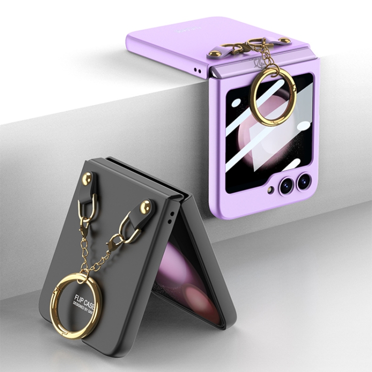 For Samsung Galaxy Z Flip5 GKK Integrated Necklace Hinged Flip Phone Case with Ring Holder(Purple) For Samsung Galaxy Z Flip5 GKK Integrated Necklace Hinged Flip Phone Case with Ring Holder(Purple)