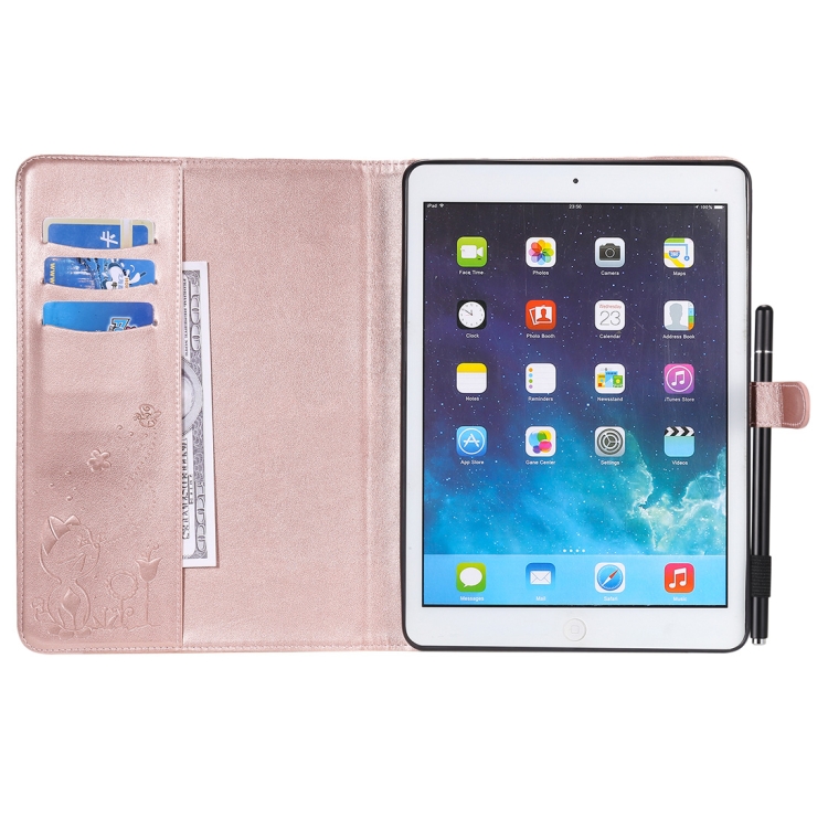For iPad Air 2 / Air / 9.7 (2018) & (2017) Cat Bee Embossing Pattern Horizontal Flip Leather Case with Holder & Card Slots & Wallet & Pen Slot & Wake-up / Sleep Function(Rose Gold) For iPad Air 2 / Air / 9.7 (2018) & (2017) Cat Bee Embossing Pattern Horizontal Flip Leather Case with Holder & Card Slots & Wallet & Pen Slot & Wake-up / Sleep Function(Rose Gold)