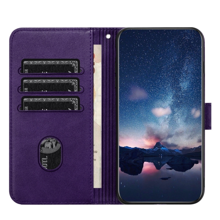 For iPhone 15 Tree Birds Embossed Pattern Leather Phone Case(Purple) For iPhone 15 Tree Birds Embossed Pattern Leather Phone Case(Purple)