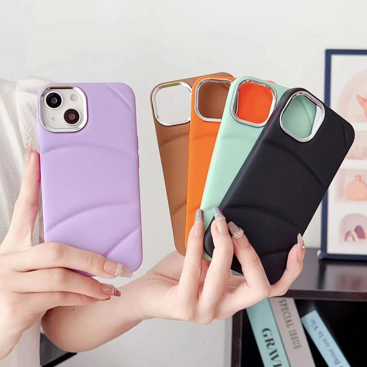 For iPhone 15 Plus Electroplating Liquid Down Jacket TPU Phone Case(Orange) For iPhone 15 Plus Electroplating Liquid Down Jacket TPU Phone Case(Orange)