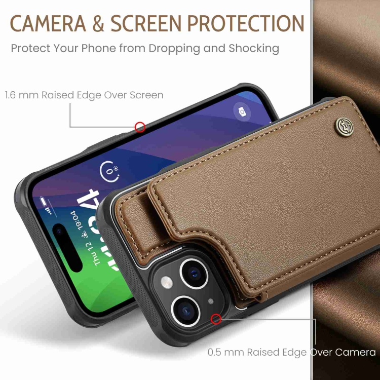 For iPhone 15 CaseMe C22 Card Slots Holder RFID Anti-theft Phone Case(Brown) For iPhone 15 CaseMe C22 Card Slots Holder RFID Anti-theft Phone Case(Brown)