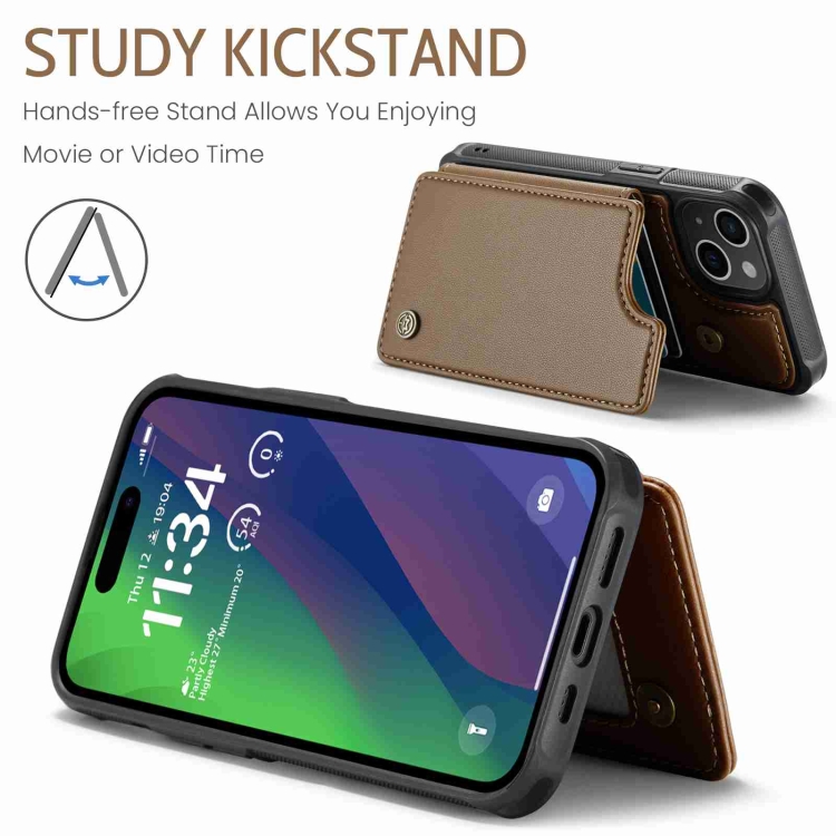 For iPhone 15 CaseMe C22 Card Slots Holder RFID Anti-theft Phone Case(Brown) For iPhone 15 CaseMe C22 Card Slots Holder RFID Anti-theft Phone Case(Brown)