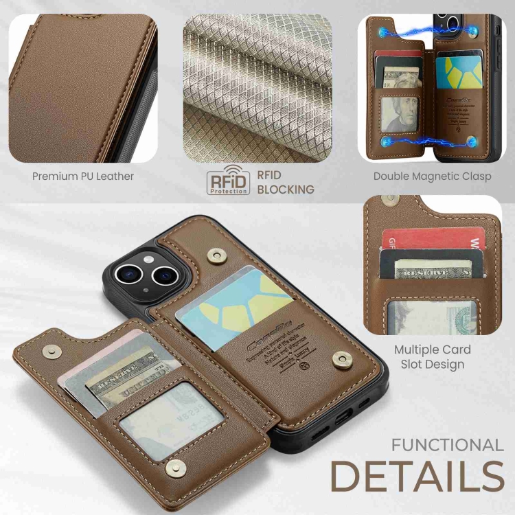For iPhone 15 CaseMe C22 Card Slots Holder RFID Anti-theft Phone Case(Brown) For iPhone 15 CaseMe C22 Card Slots Holder RFID Anti-theft Phone Case(Brown)
