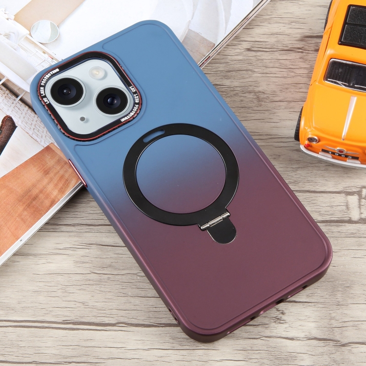 For iPhone 15 Plus Gradient MagSafe Holder Liquid TPU Hybrid PC Phone Case(Blue Wine Red) For iPhone 15 Plus Gradient MagSafe Holder Liquid TPU Hybrid PC Phone Case(Blue Wine Red)