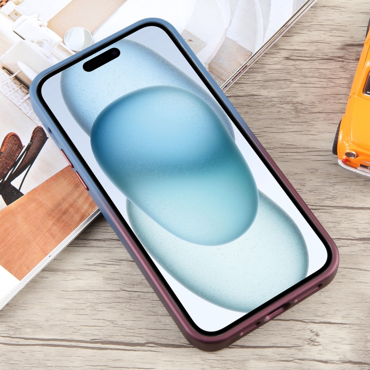 For iPhone 15 Plus Gradient MagSafe Holder Liquid TPU Hybrid PC Phone Case(Blue Wine Red) For iPhone 15 Plus Gradient MagSafe Holder Liquid TPU Hybrid PC Phone Case(Blue Wine Red)