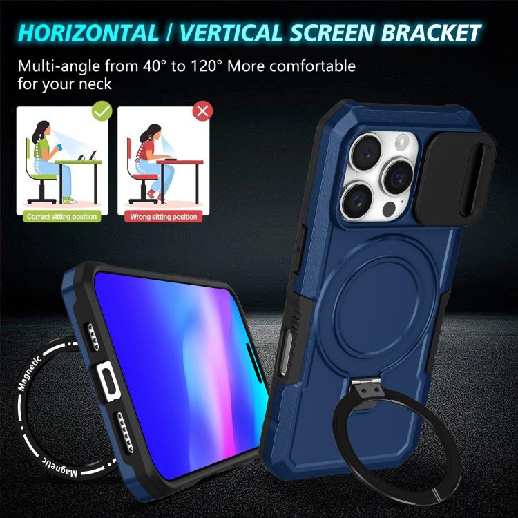 For iPhone 16 Pro Max Sliding Camshield MagSafe Holder TPU Hybrid PC Phone Case(Royal Blue) For iPhone 16 Pro Max Sliding Camshield MagSafe Holder TPU Hybrid PC Phone Case(Royal Blue)