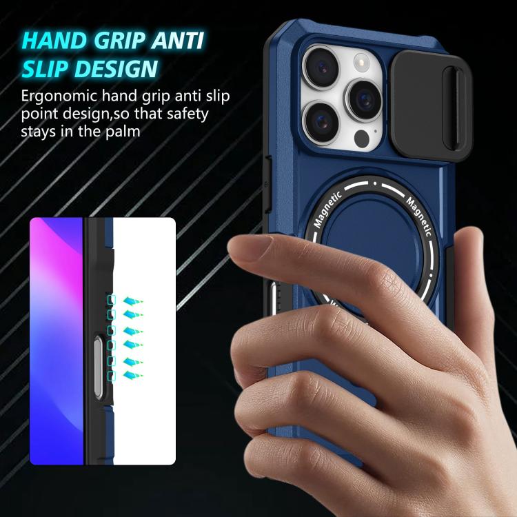 For iPhone 16 Pro Max Sliding Camshield MagSafe Holder TPU Hybrid PC Phone Case(Royal Blue) For iPhone 16 Pro Max Sliding Camshield MagSafe Holder TPU Hybrid PC Phone Case(Royal Blue)