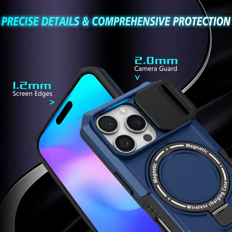 For iPhone 16 Pro Max Sliding Camshield MagSafe Holder TPU Hybrid PC Phone Case(Royal Blue) For iPhone 16 Pro Max Sliding Camshield MagSafe Holder TPU Hybrid PC Phone Case(Royal Blue)