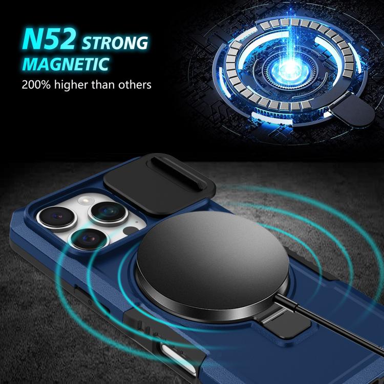 For iPhone 16 Pro Max Sliding Camshield MagSafe Holder TPU Hybrid PC Phone Case(Royal Blue) For iPhone 16 Pro Max Sliding Camshield MagSafe Holder TPU Hybrid PC Phone Case(Royal Blue)