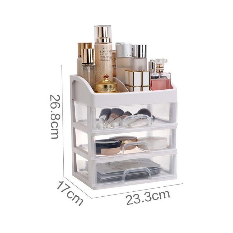 Caja de almacenamiento de cosméticos tipo cajón de 3 capas, estante de almacenamiento para lápiz labial y máscara (transparente) - 1