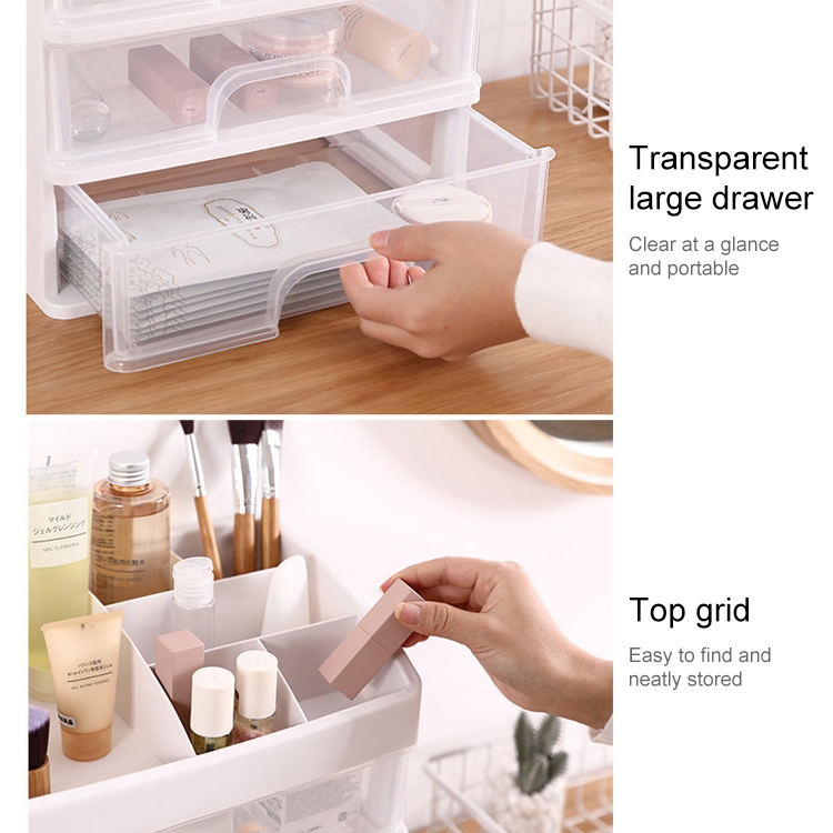 Caja de almacenamiento de cosméticos tipo cajón de 3 capas, estante de almacenamiento para lápiz labial y máscara (transparente) - 2