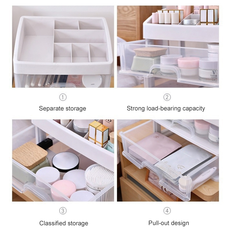 Caja de almacenamiento de cosméticos tipo cajón de 3 capas, estante de almacenamiento para lápiz labial y máscara (transparente) - 3