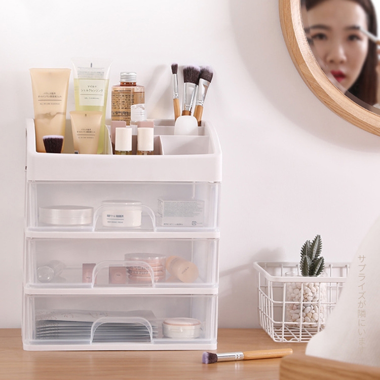 Caja de almacenamiento de cosméticos tipo cajón de 3 capas, estante de almacenamiento para lápiz labial y máscara (transparente) - 4