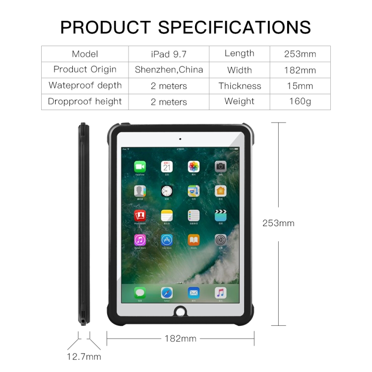 For iPad 9.7 (2017) / (2018) / Air RedPepper Shockproof Waterproof PC + TPU Protective Case with Holder(Black) For iPad 9.7 (2017) / (2018) / Air RedPepper Shockproof Waterproof PC + TPU Protective Case with Holder(Black)