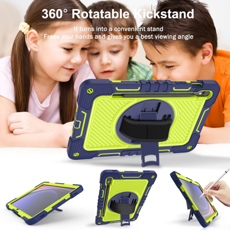 For Samsung Galaxy Tab S9 360 Degree Rotation PC Contrast Silicone Tablet Case(Navy Blue + Yellow Green) For Samsung Galaxy Tab S9 360 Degree Rotation PC Contrast Silicone Tablet Case(Navy Blue + Yellow Green)