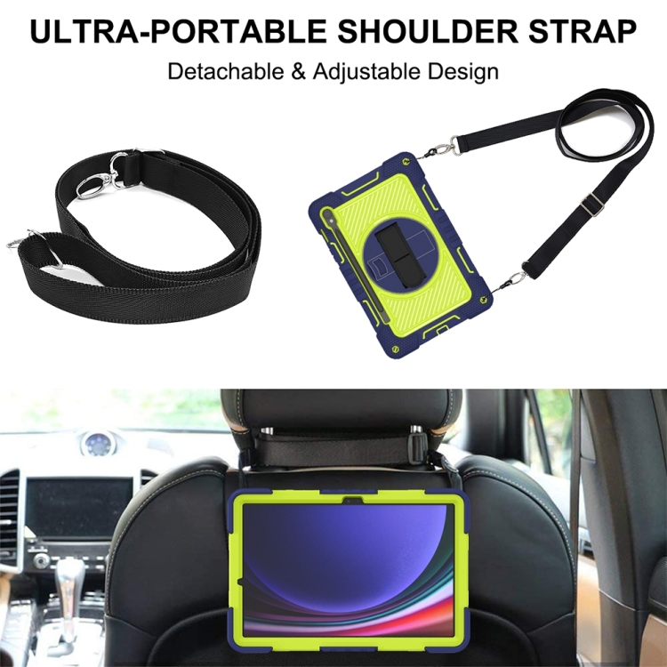 For Samsung Galaxy Tab S9 360 Degree Rotation PC Contrast Silicone Tablet Case(Navy Blue + Yellow Green) For Samsung Galaxy Tab S9 360 Degree Rotation PC Contrast Silicone Tablet Case(Navy Blue + Yellow Green)