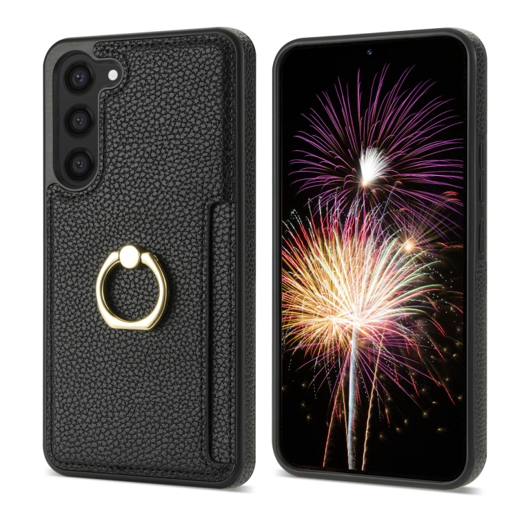 For Samsung Galaxy S23+ 5G Ring Card Litchi Leather Back Phone Case(Black) For Samsung Galaxy S23+ 5G Ring Card Litchi Leather Back Phone Case(Black)