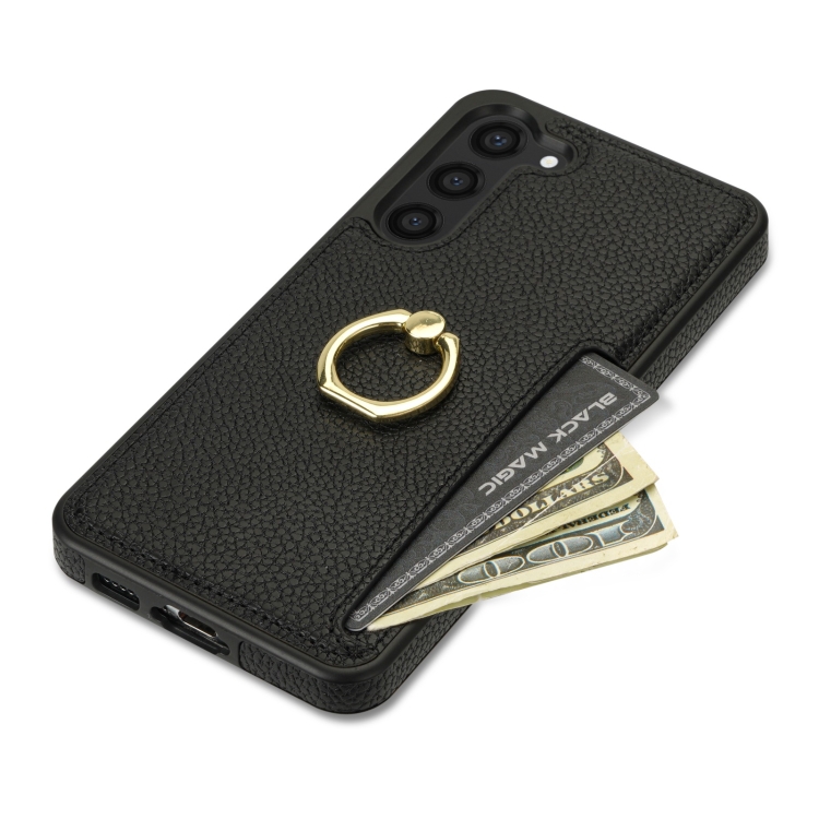 For Samsung Galaxy S23+ 5G Ring Card Litchi Leather Back Phone Case(Black) For Samsung Galaxy S23+ 5G Ring Card Litchi Leather Back Phone Case(Black)