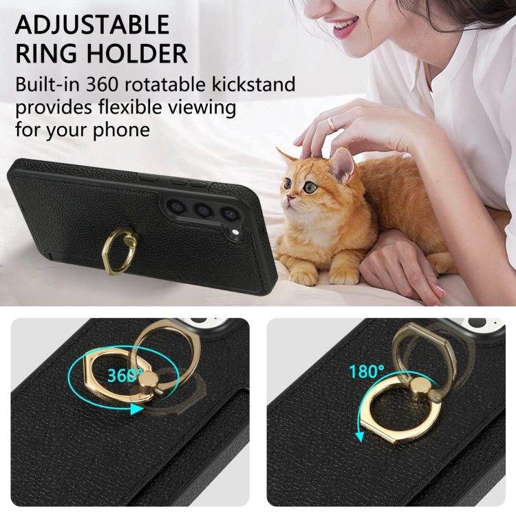 For Samsung Galaxy S23+ 5G Ring Card Litchi Leather Back Phone Case(Black) For Samsung Galaxy S23+ 5G Ring Card Litchi Leather Back Phone Case(Black)