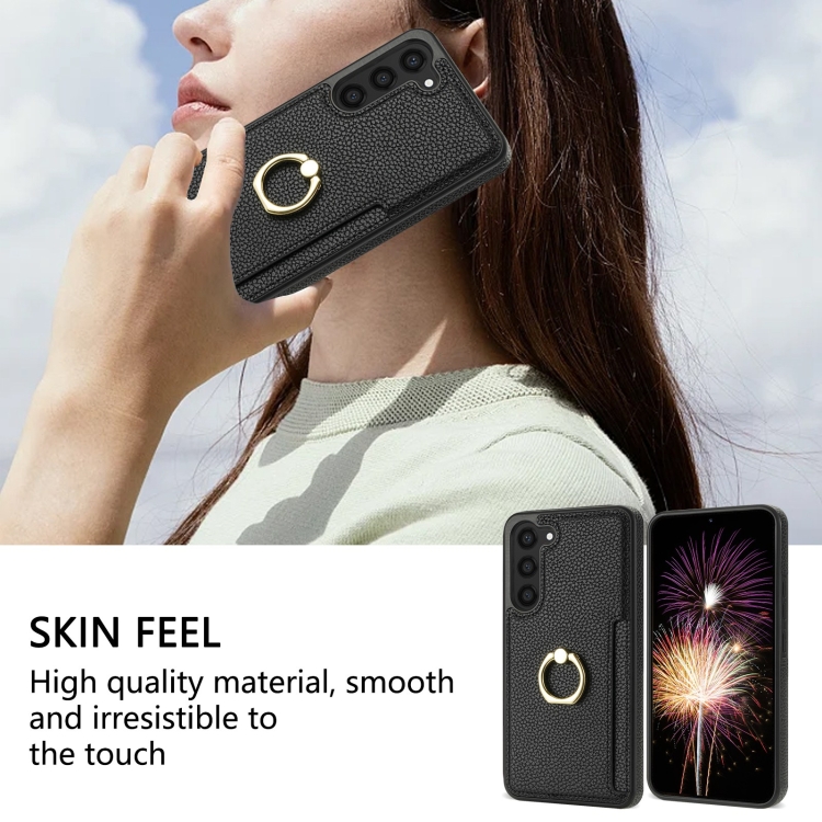 For Samsung Galaxy S23+ 5G Ring Card Litchi Leather Back Phone Case(Black) For Samsung Galaxy S23+ 5G Ring Card Litchi Leather Back Phone Case(Black)