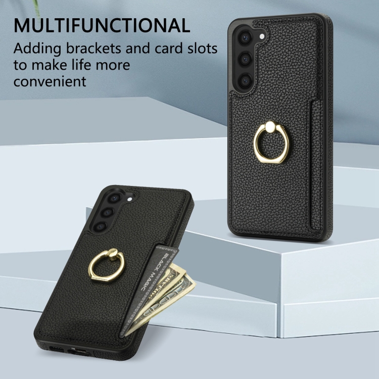For Samsung Galaxy S23+ 5G Ring Card Litchi Leather Back Phone Case(Black) For Samsung Galaxy S23+ 5G Ring Card Litchi Leather Back Phone Case(Black)