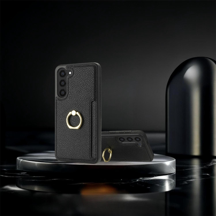 For Samsung Galaxy S23+ 5G Ring Card Litchi Leather Back Phone Case(Black) For Samsung Galaxy S23+ 5G Ring Card Litchi Leather Back Phone Case(Black)