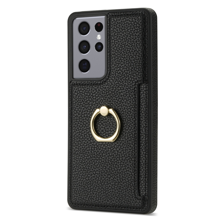 For Samsung Galaxy S21 Ultra 5G Ring Card Litchi Leather Back Phone Case(Black) For Samsung Galaxy S21 Ultra 5G Ring Card Litchi Leather Back Phone Case(Black)
