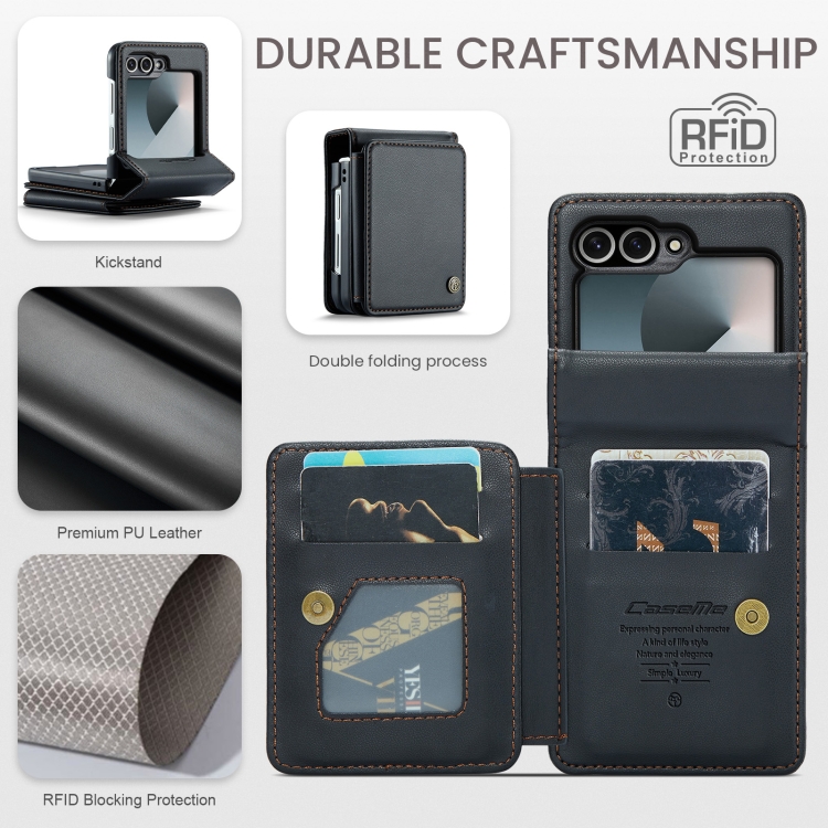 For Samsung Galaxy Z Flip6 5G CaseMe C22 PC+TPU Business Style RFID Anti-theft Leather Phone Case(Black) For Samsung Galaxy Z Flip6 5G CaseMe C22 PC+TPU Business Style RFID Anti-theft Leather Phone Case(Black)