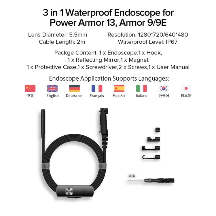 Endoscopio Ulefone E1 IP67 Endoscopio impermeable 3 en 1 para Ulefone Power Armor 13 / Armor 9/9E (negro) - 8