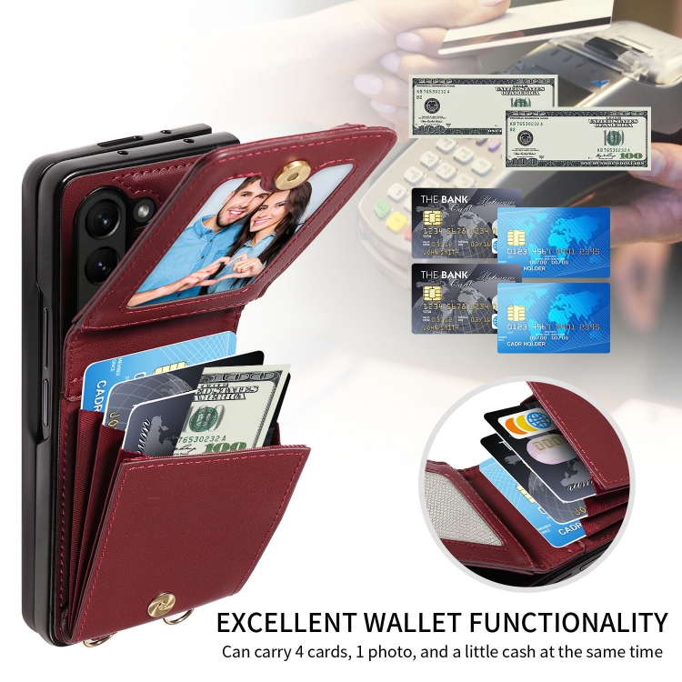 For Samsung Galaxy Z Fold5 5G Crossbody Lanyard Zipper Wallet Leather Phone Case(Wine Red) For Samsung Galaxy Z Fold5 5G Crossbody Lanyard Zipper Wallet Leather Phone Case(Wine Red)