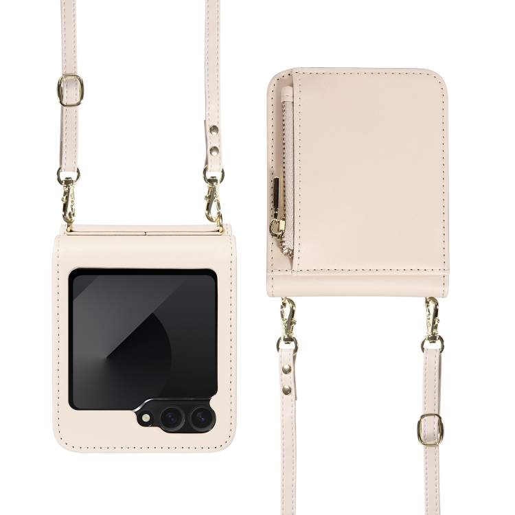 For Samsung Galaxy Z Flip6 5G Crossbody Lanyard Zipper Wallet Leather Phone Case(Beige) For Samsung Galaxy Z Flip6 5G Crossbody Lanyard Zipper Wallet Leather Phone Case(Beige)