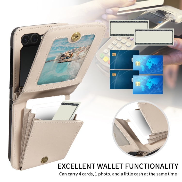 For Samsung Galaxy Z Flip6 5G Crossbody Lanyard Zipper Wallet Leather Phone Case(Beige) For Samsung Galaxy Z Flip6 5G Crossbody Lanyard Zipper Wallet Leather Phone Case(Beige)