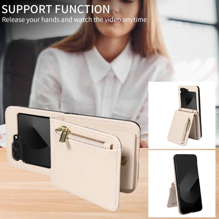 For Samsung Galaxy Z Flip6 5G Crossbody Lanyard Zipper Wallet Leather Phone Case(Beige) For Samsung Galaxy Z Flip6 5G Crossbody Lanyard Zipper Wallet Leather Phone Case(Beige)