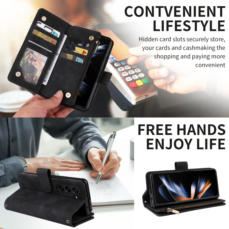 For Samsung Galaxy Z Fold5 5G Crossbody Multi-card Slot Wallet Zipper Leather Phone Case(Black) For Samsung Galaxy Z Fold5 5G Crossbody Multi-card Slot Wallet Zipper Leather Phone Case(Black)