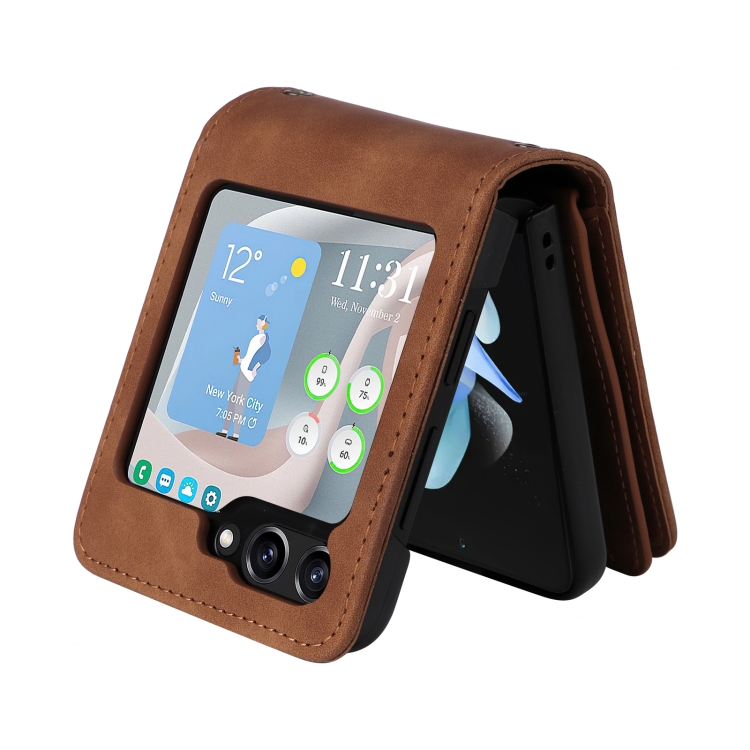 For Samsung Galaxy Z Flip5 5G Crossbody Multi-card Slot Wallet Zipper Leather Phone Case(Brown) For Samsung Galaxy Z Flip5 5G Crossbody Multi-card Slot Wallet Zipper Leather Phone Case(Brown)