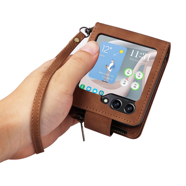For Samsung Galaxy Z Flip5 5G Crossbody Multi-card Slot Wallet Zipper Leather Phone Case(Brown) For Samsung Galaxy Z Flip5 5G Crossbody Multi-card Slot Wallet Zipper Leather Phone Case(Brown)