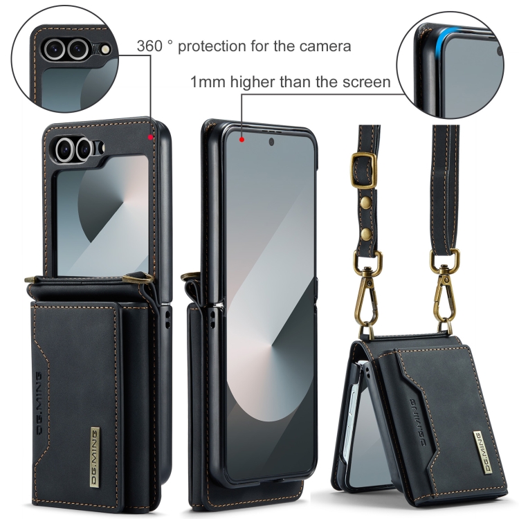 For Samsung Galaxy Z Flip6 DG.MING M2 Series Card Bag Magnetic Leather Phone Case(Black)