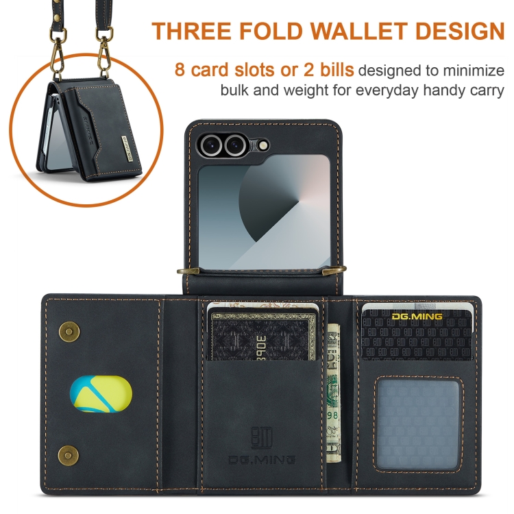 For Samsung Galaxy Z Flip6 DG.MING M2 Series Card Bag Magnetic Leather Phone Case(Black)