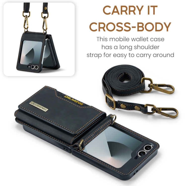 For Samsung Galaxy Z Flip6 DG.MING M2 Series Card Bag Magnetic Leather Phone Case(Black)
